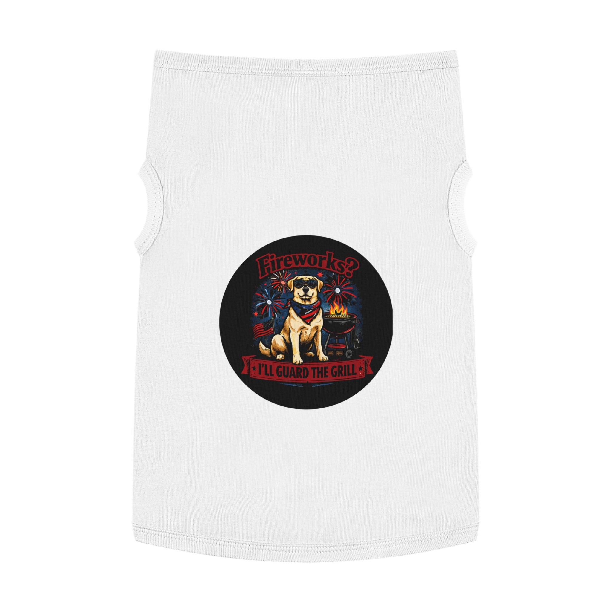 Fourth of July Pet Tank — "Fireworks? I'll Guard The Grill" Dog Shirt