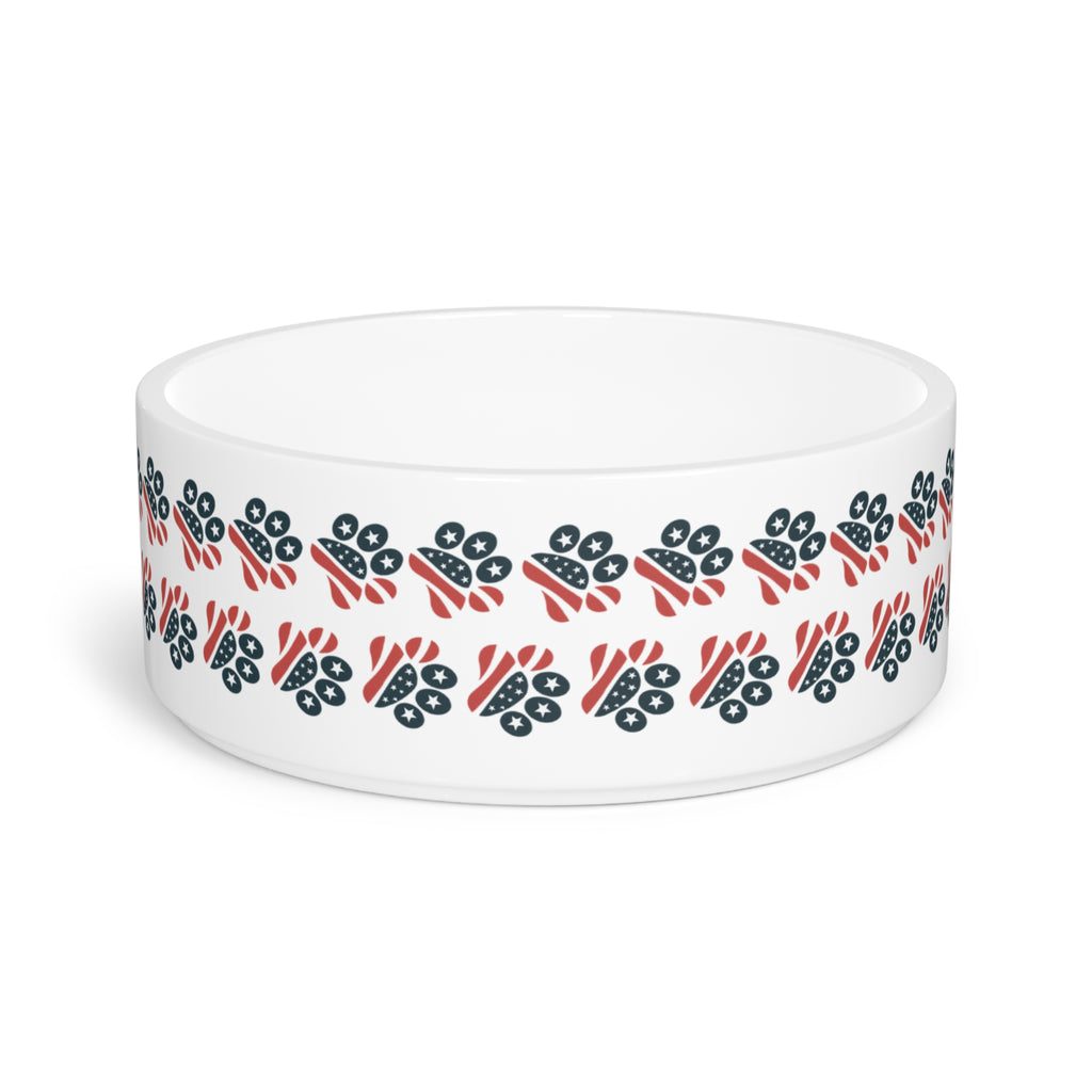 Floral Paw Print Ceramic Pet Bowl — Stylish Dog & Cat Food/Water Dish