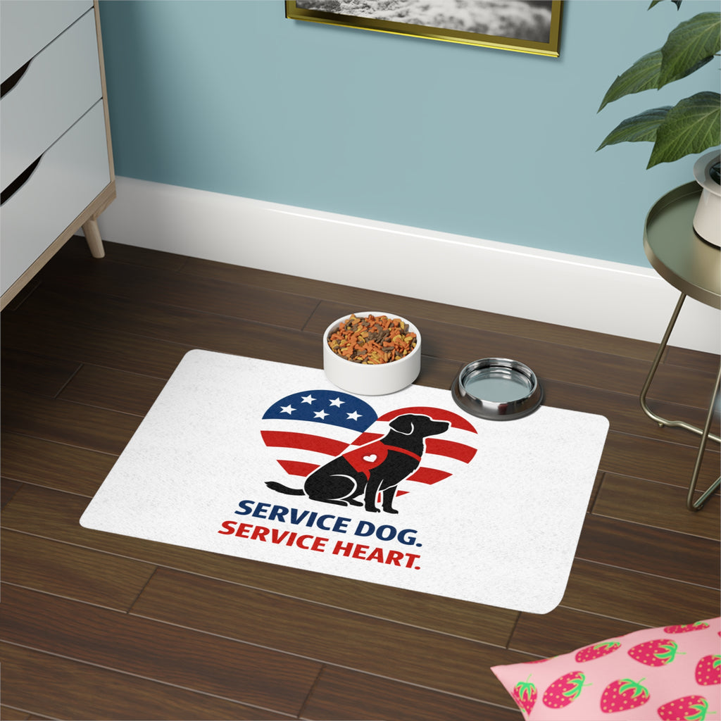 Service Dog Food Mat (12x18) — "Service Dog. Service Heart." Patriotic Paw Placemat