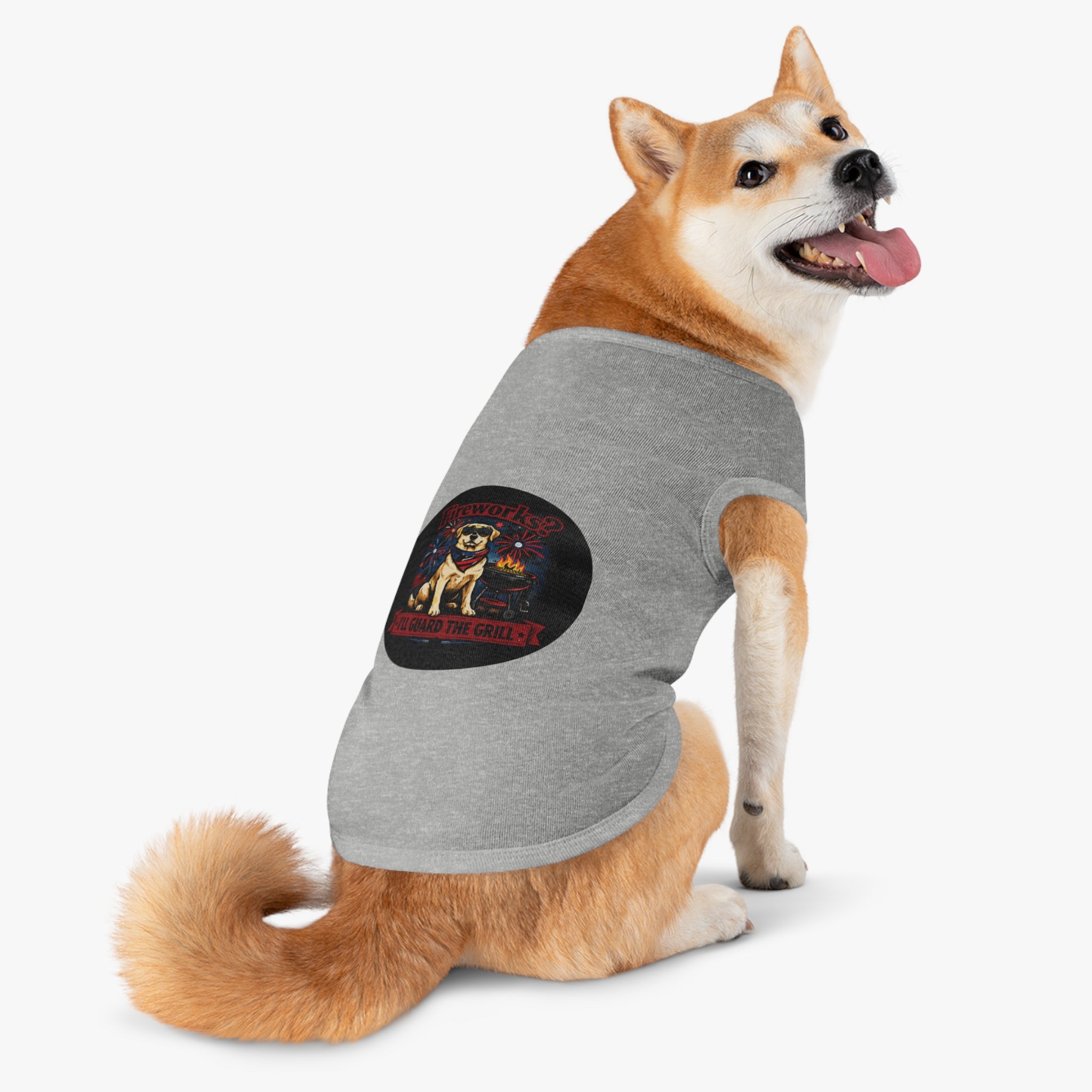 Fourth of July Pet Tank — "Fireworks? I'll Guard The Grill" Dog Shirt