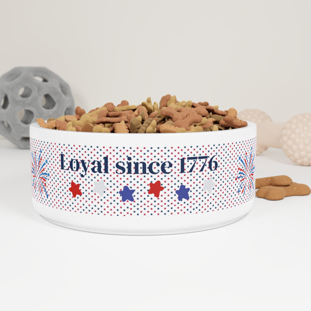 Pet Bowl — "Loyal Since 1776" Patriotic Dog & Cat Bowl (Red, White & Blue Fireworks)