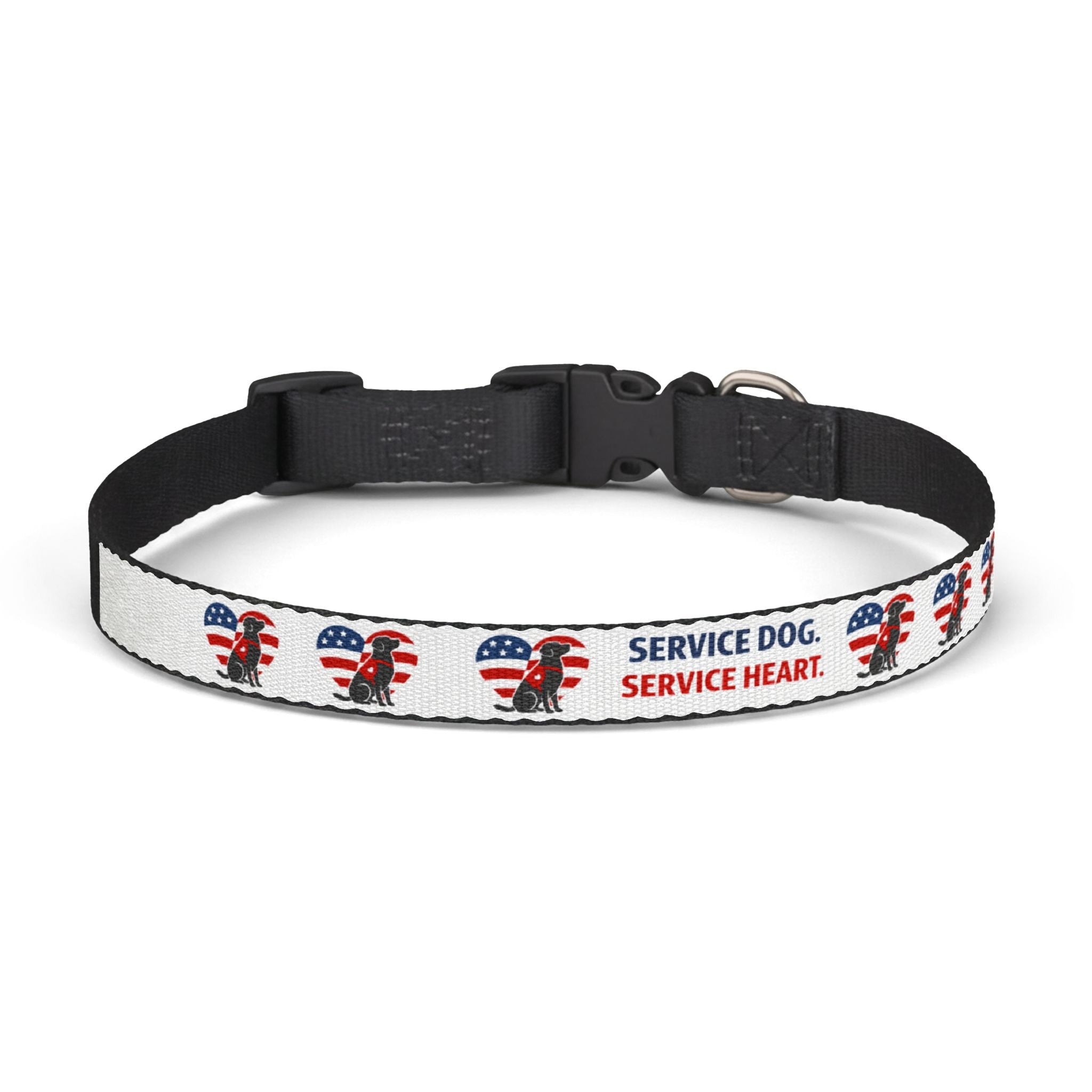 Service Dog Clip-On Collar — Patriotic "Service Dog. Service Heart." Design