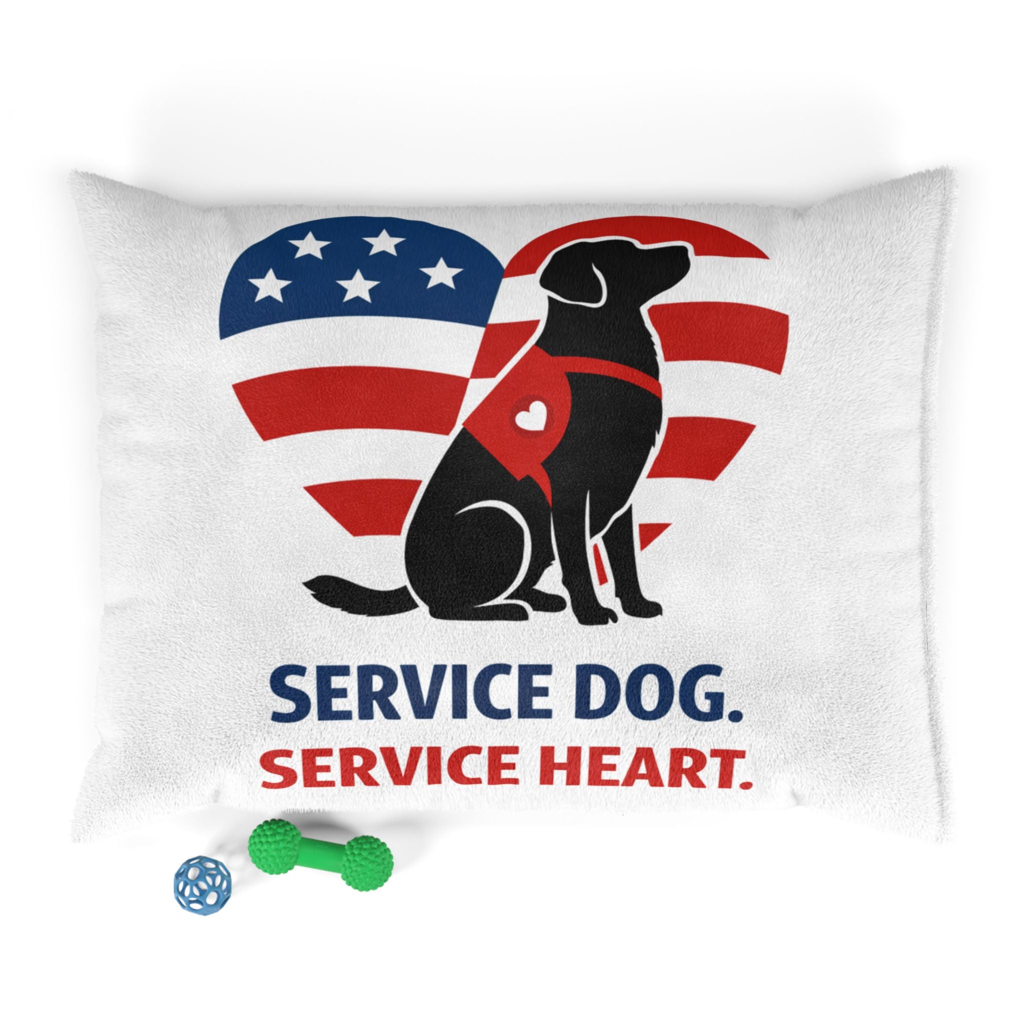 Service Dog Pet Bed — American Flag Heart Design, "Service Dog. Service Heart."
