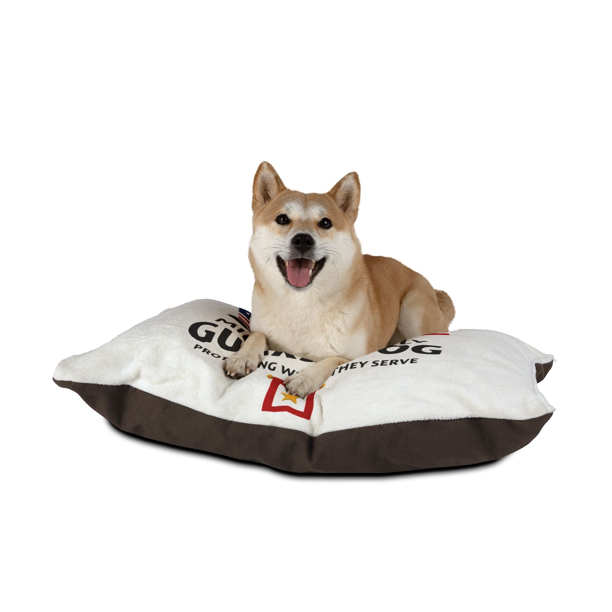 Military Family Guard Dog Pet Bed – "Protecting While They Serve" Patriotic Dog Bed