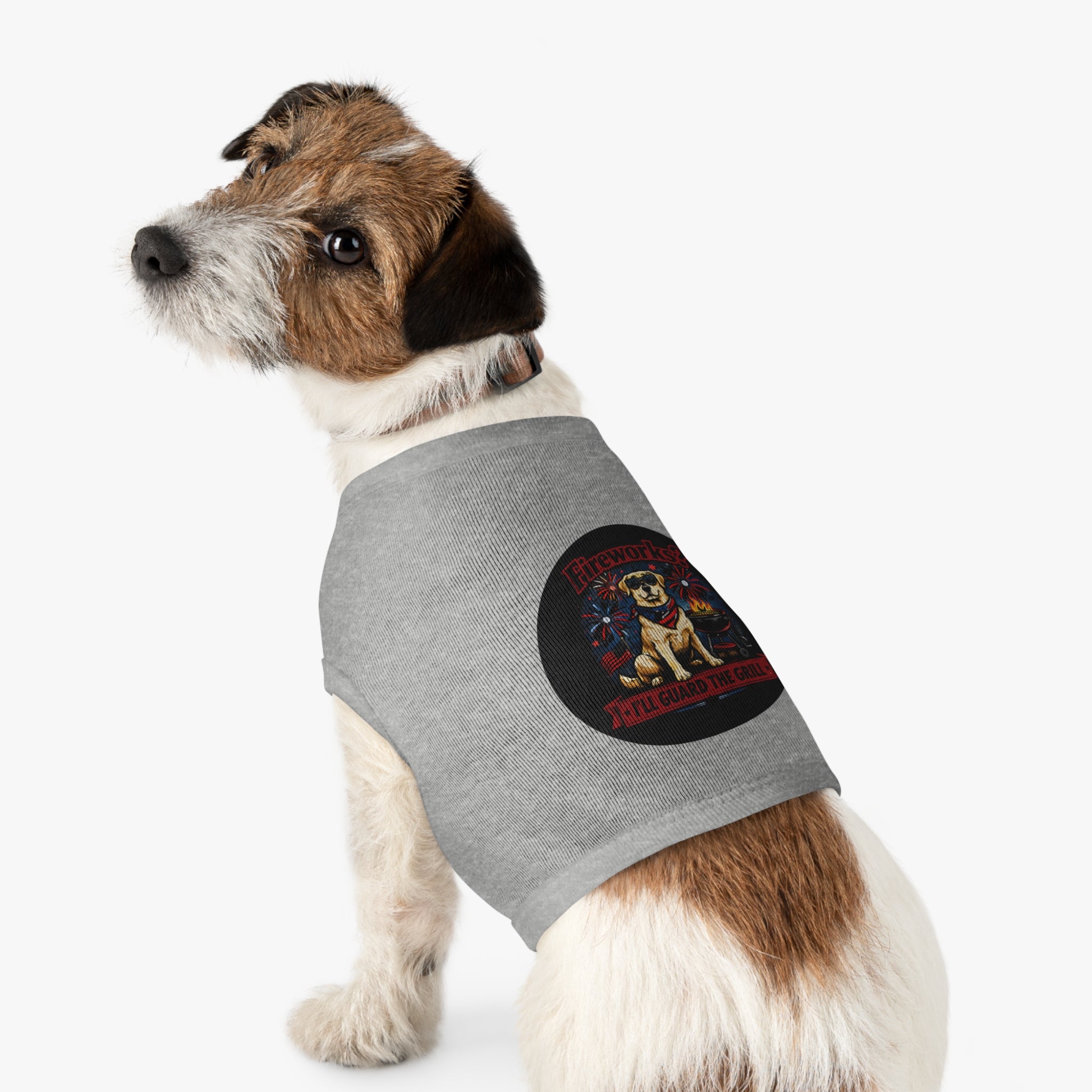 Fourth of July Pet Tank — "Fireworks? I'll Guard The Grill" Dog Shirt