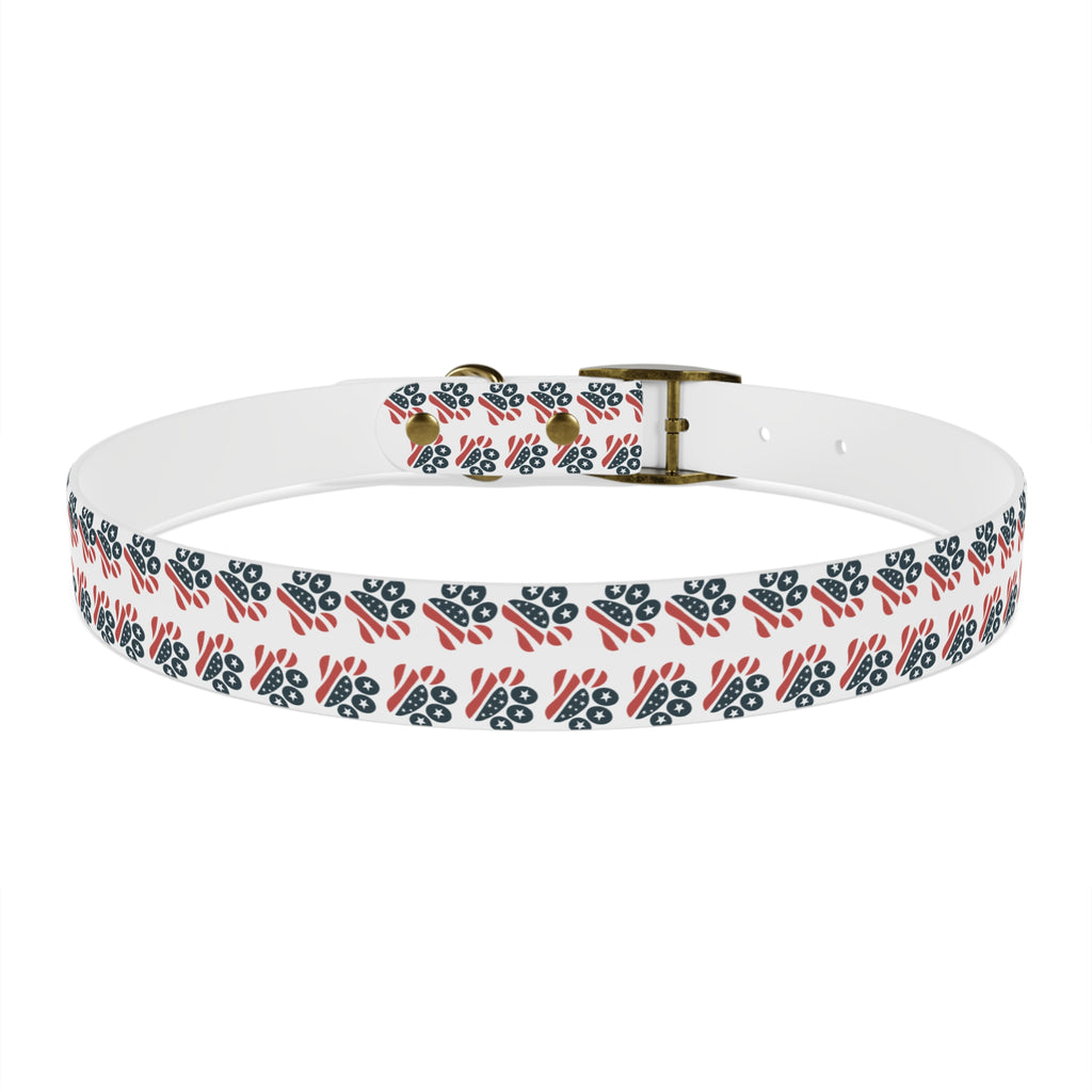Floral Paw Print Dog Collar — Durable White Collar with Navy & Red Paw Pattern