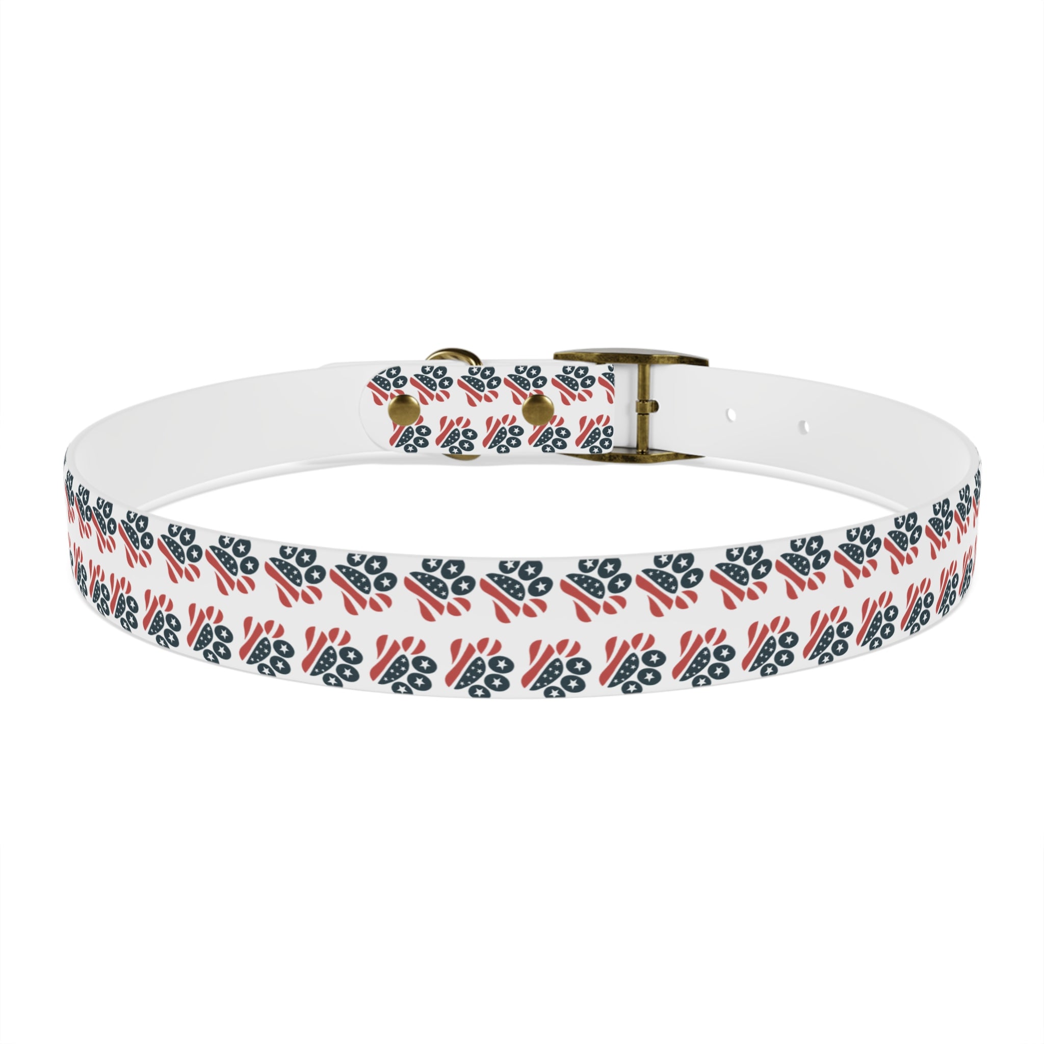 Floral Paw Print Dog Collar — Durable White Collar with Navy & Red Paw Pattern