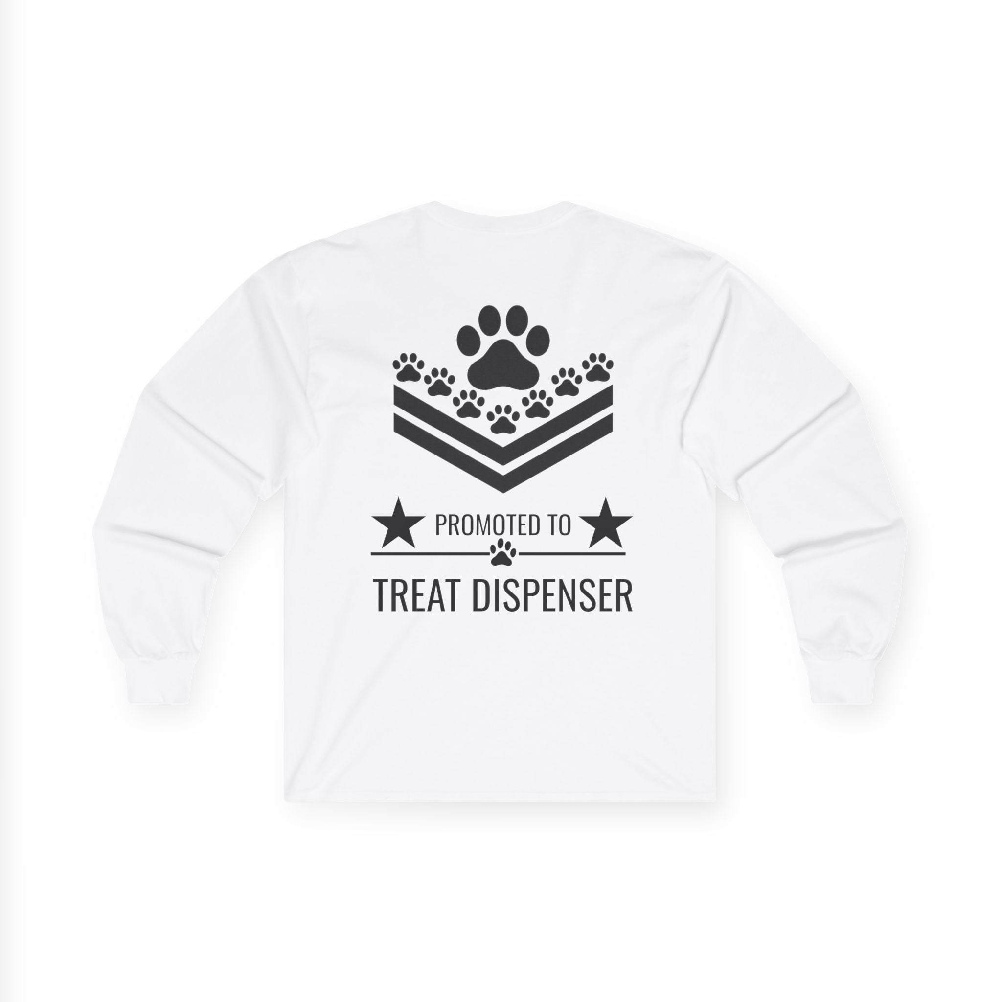 Long Sleeve Tee — "Promoted to Treat Dispenser" Paw Print Shirt