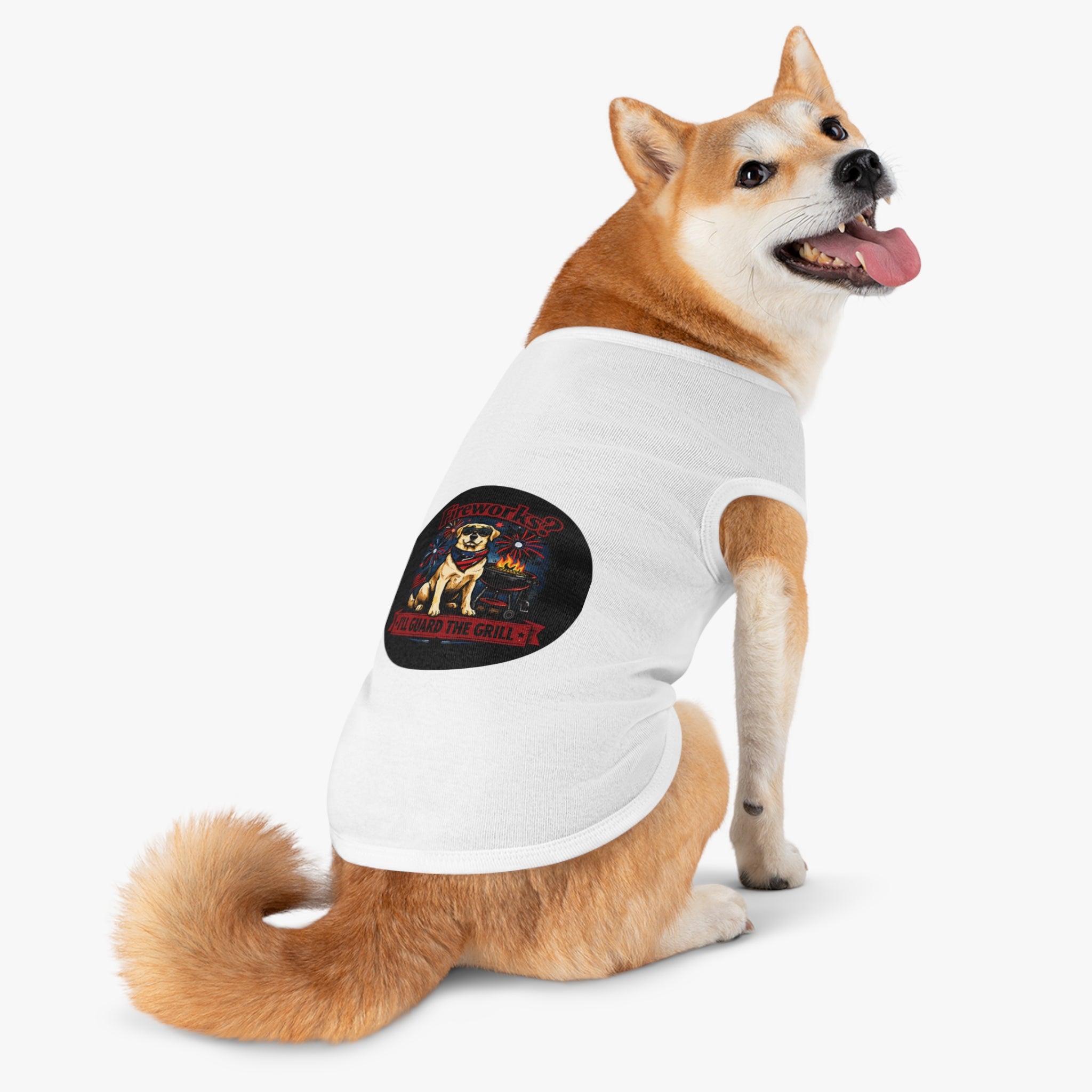 Fourth of July Pet Tank — "Fireworks? I'll Guard The Grill" Dog Shirt