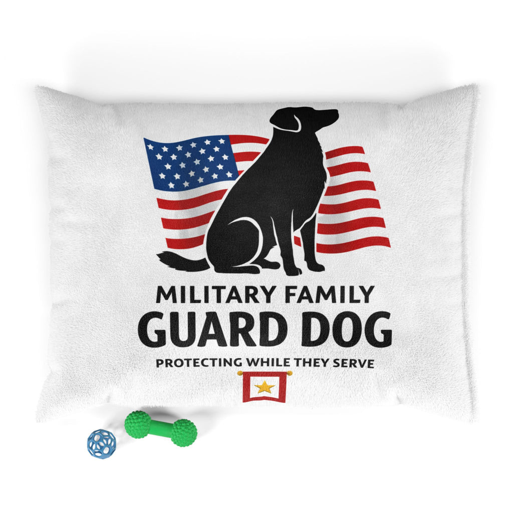 Military Family Guard Dog Pet Bed – "Protecting While They Serve" Patriotic Dog Bed