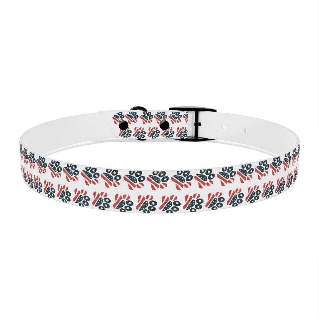 Floral Paw Print Dog Collar — Durable White Collar with Navy & Red Paw Pattern