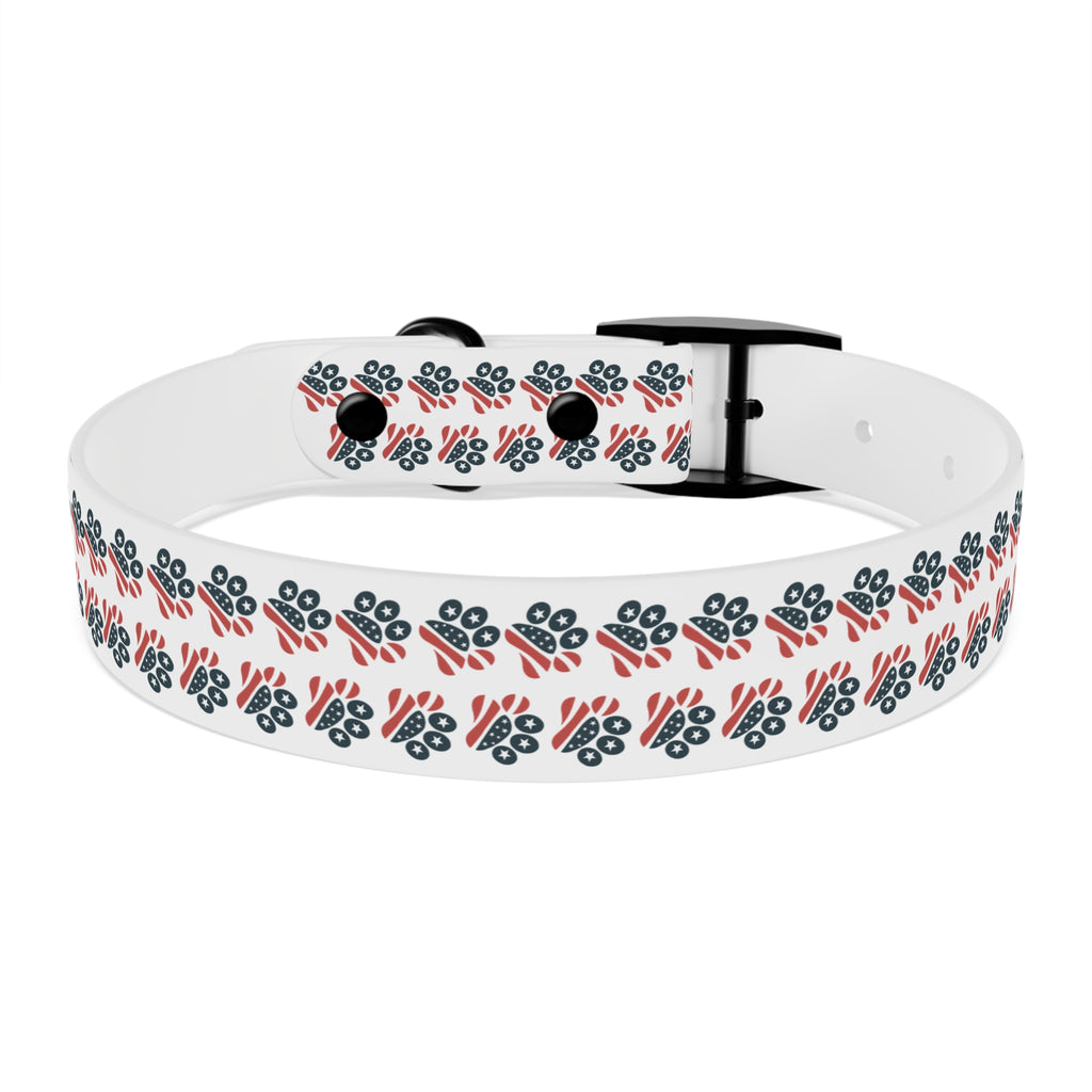 Floral Paw Print Dog Collar — Durable White Collar with Navy & Red Paw Pattern