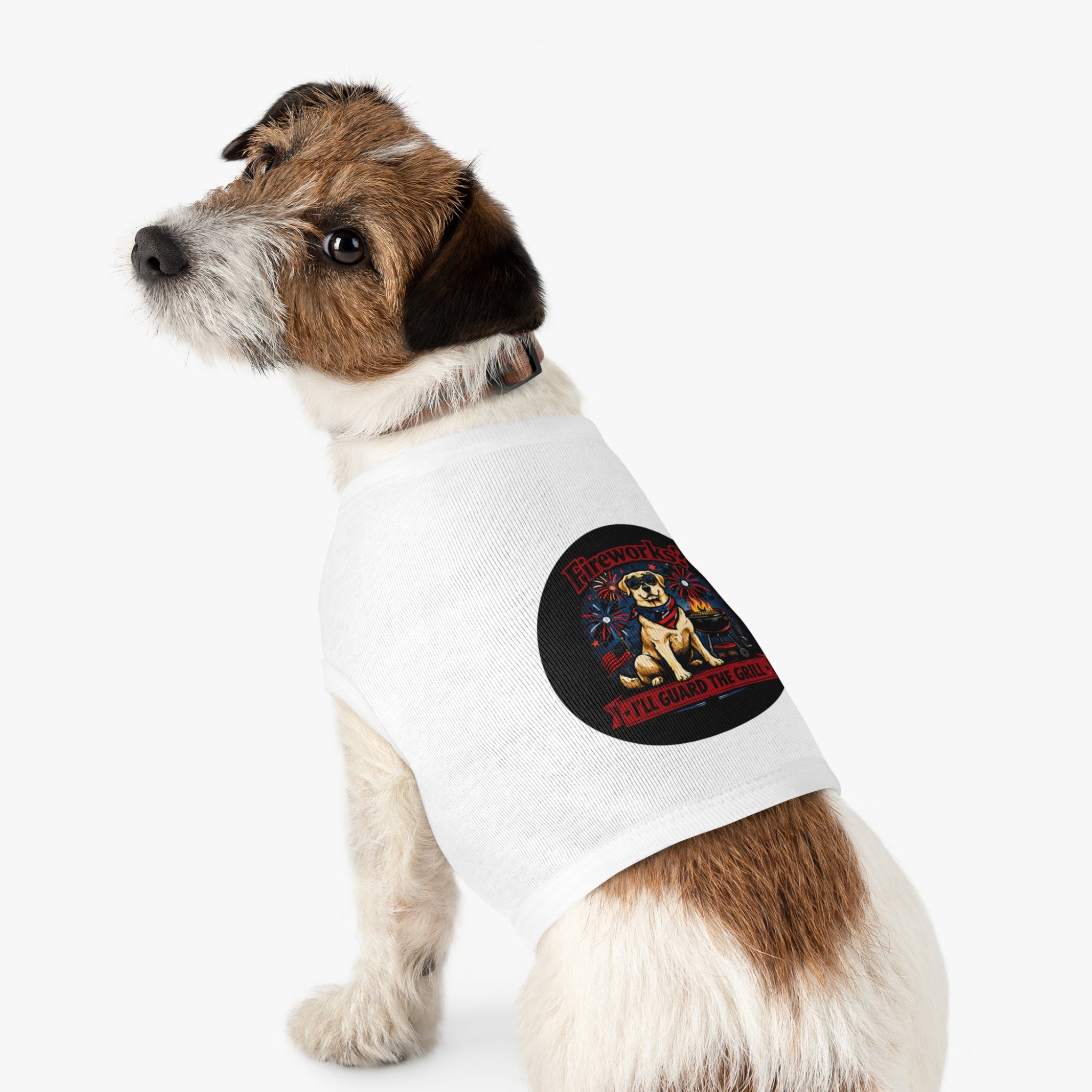 Fourth of July Pet Tank — "Fireworks? I'll Guard The Grill" Dog Shirt