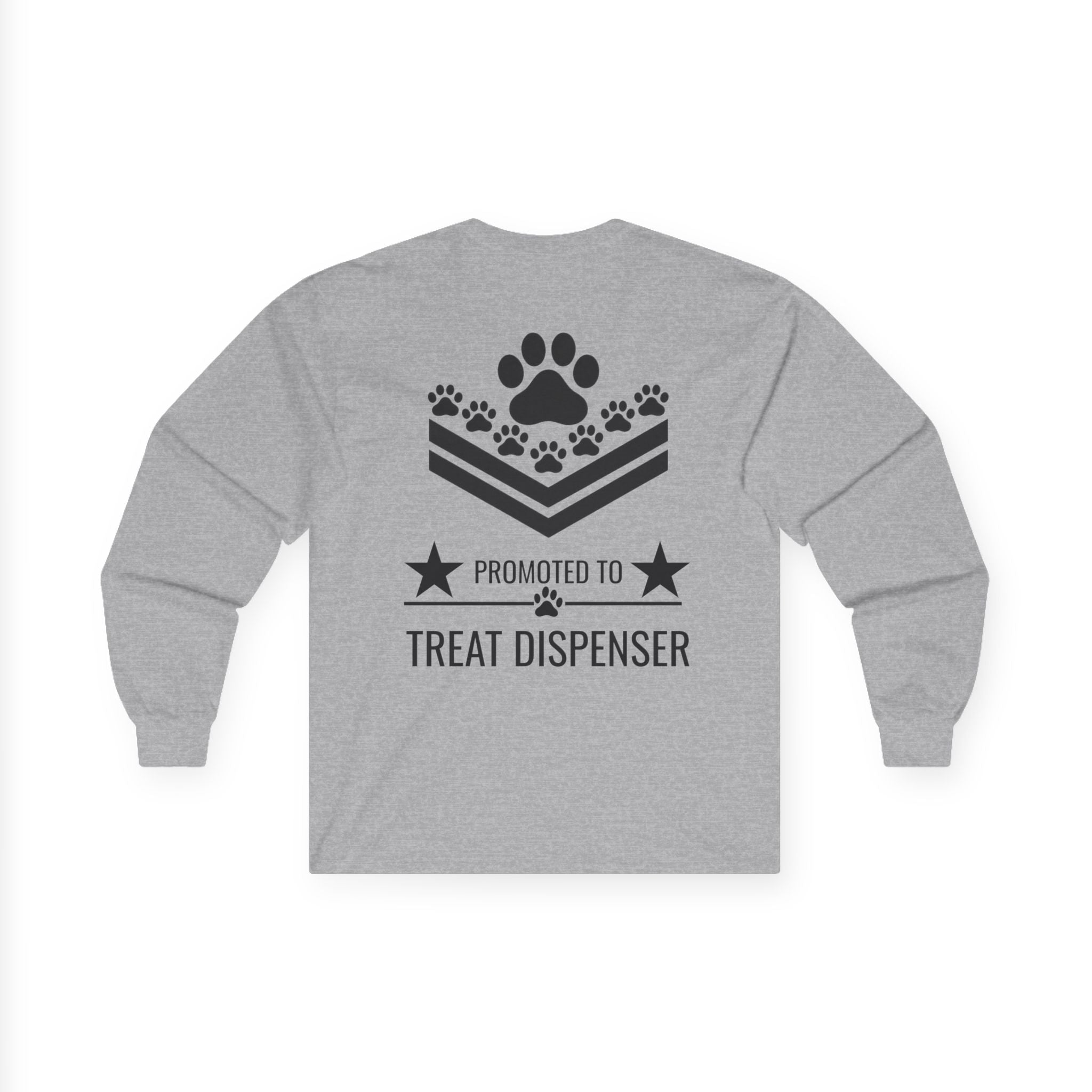 Long Sleeve Tee — "Promoted to Treat Dispenser" Paw Print Shirt