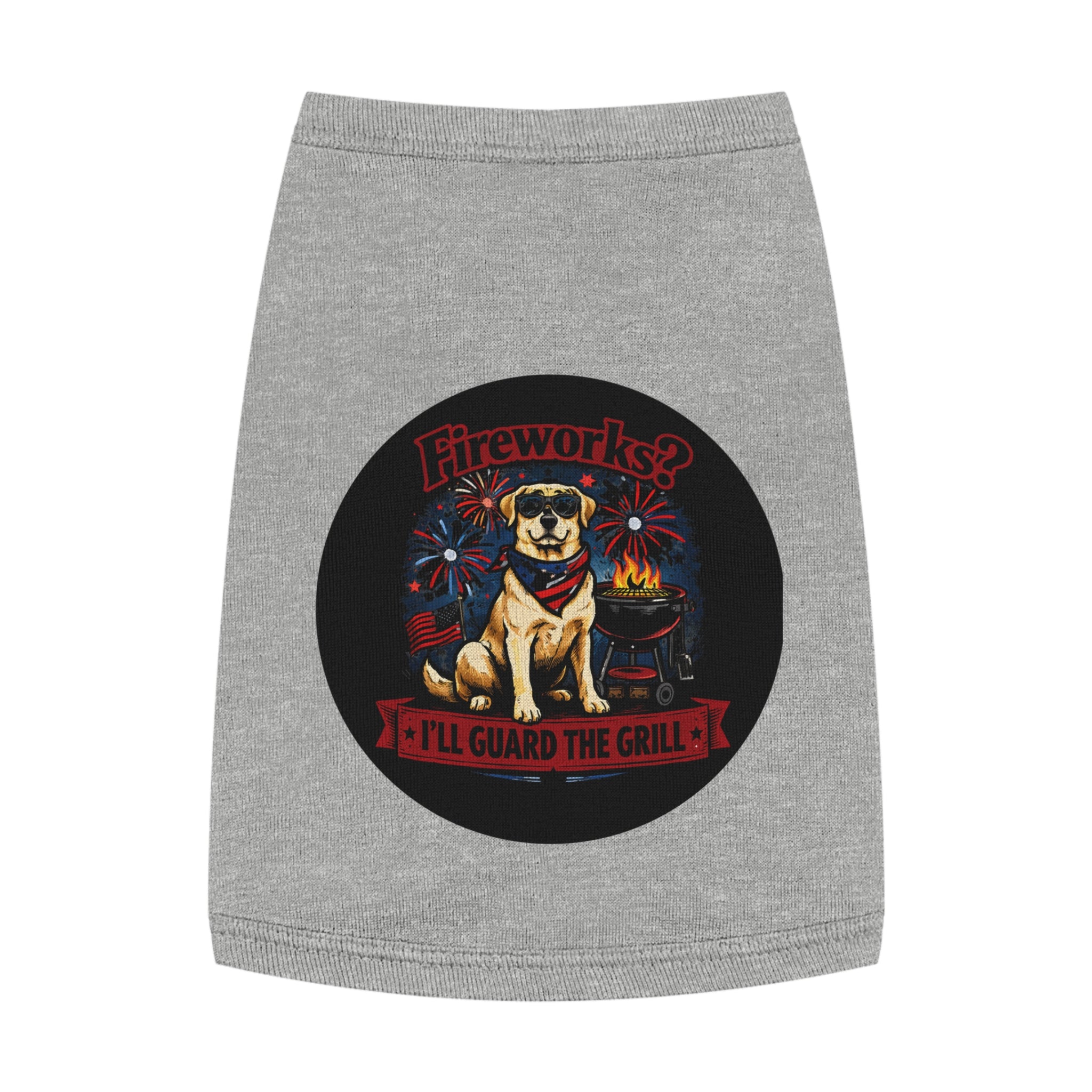 Fourth of July Pet Tank — "Fireworks? I'll Guard The Grill" Dog Shirt