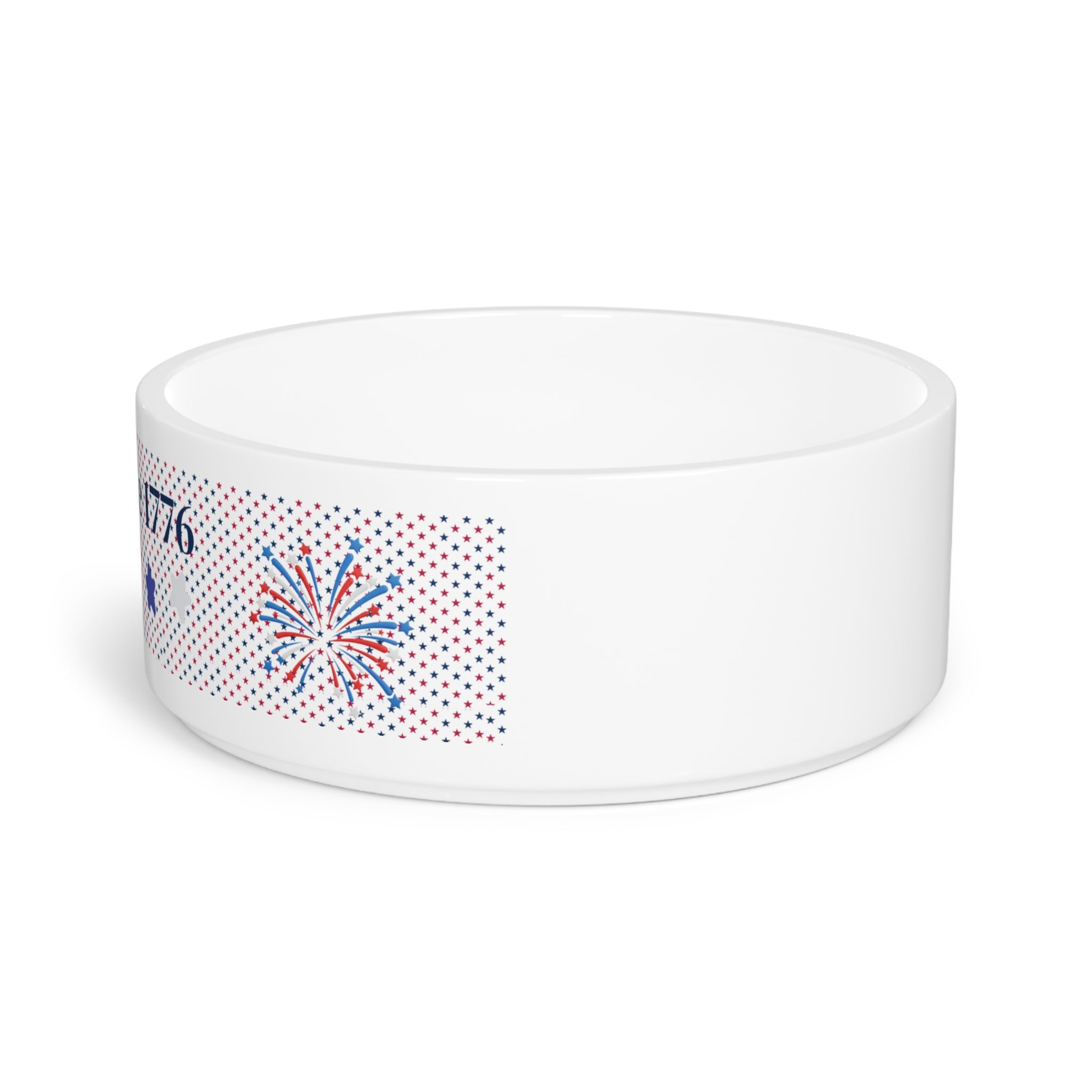 Pet Bowl — "Loyal Since 1776" Patriotic Dog & Cat Bowl (Red, White & Blue Fireworks)