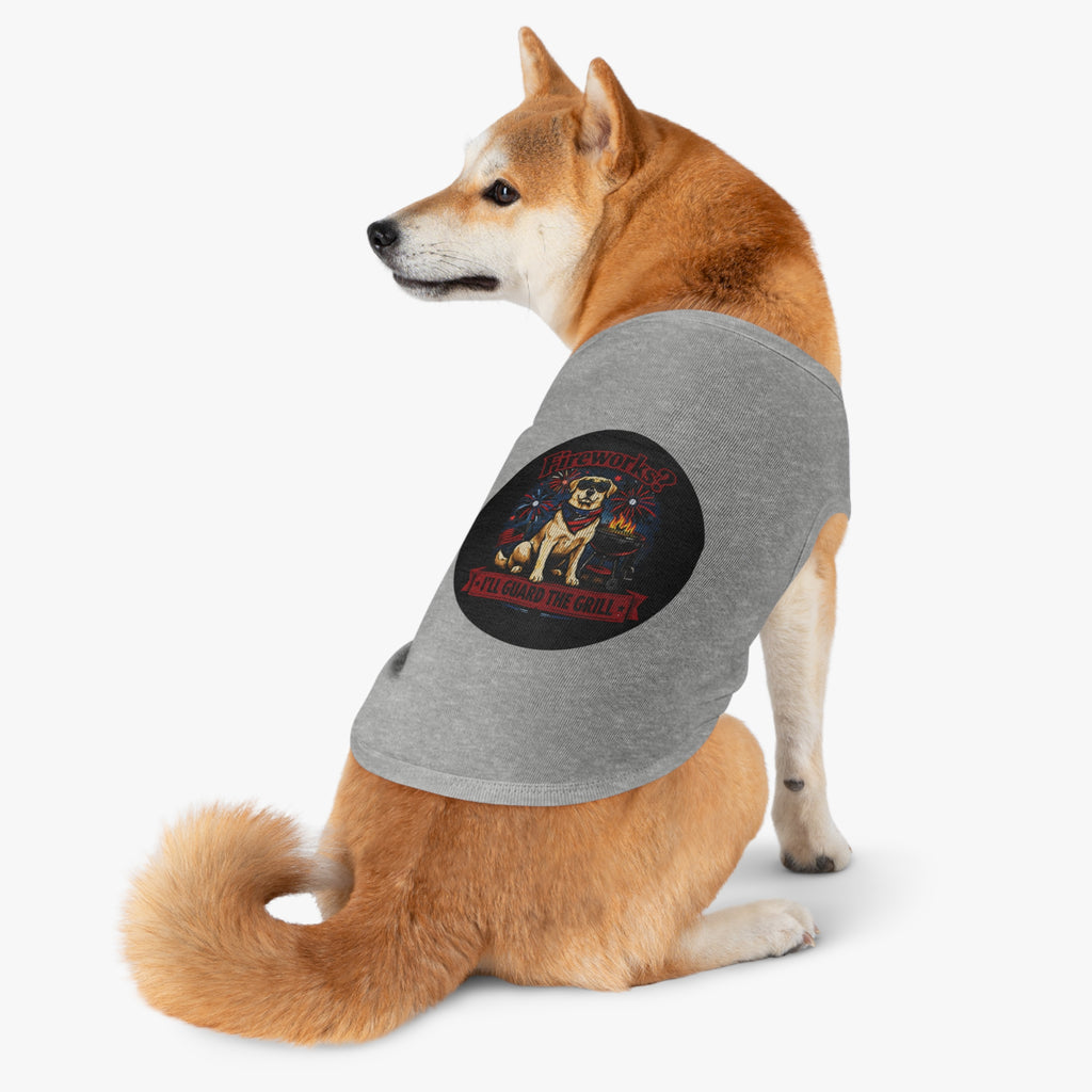 Fourth of July Pet Tank — "Fireworks? I'll Guard The Grill" Dog Shirt