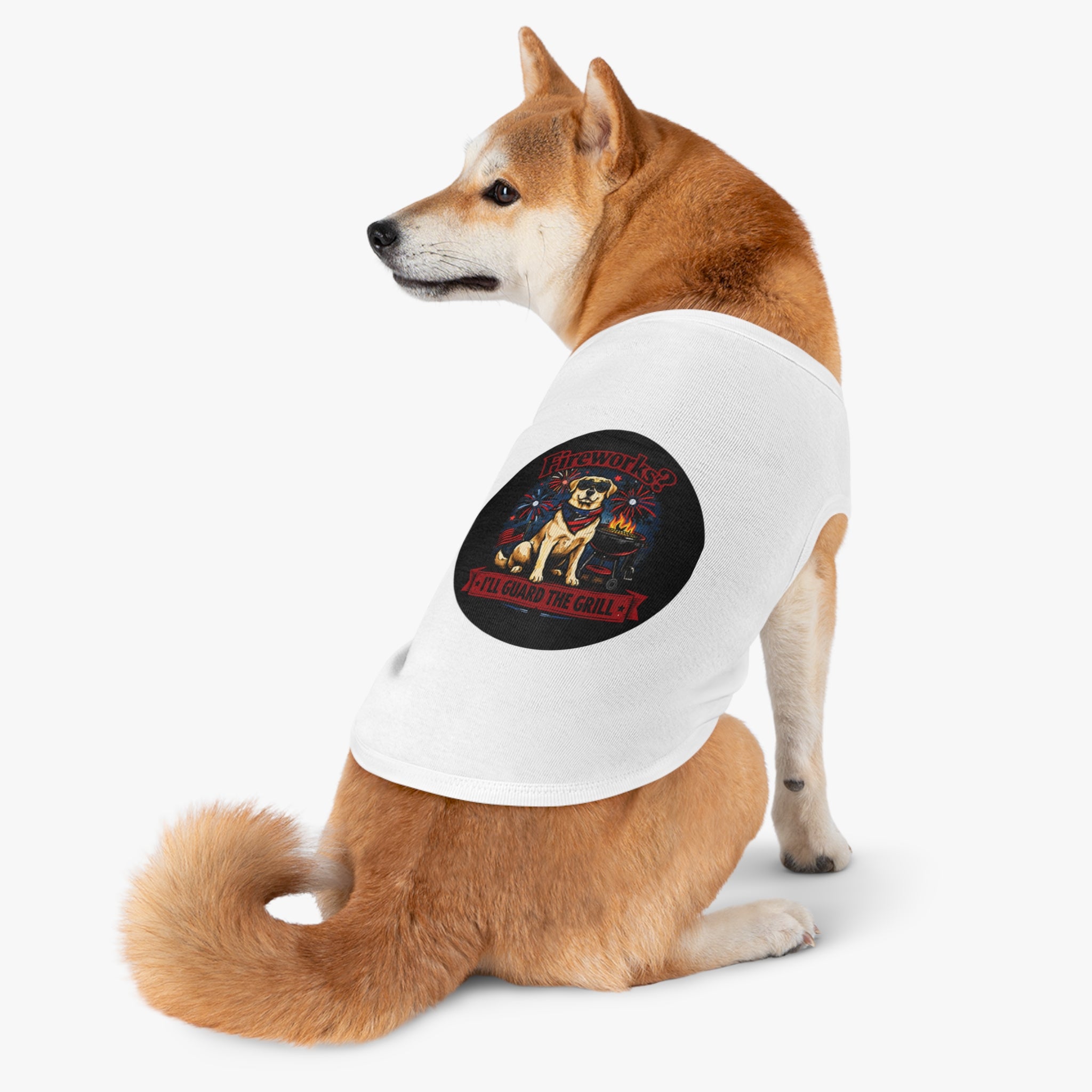 Fourth of July Pet Tank — "Fireworks? I'll Guard The Grill" Dog Shirt