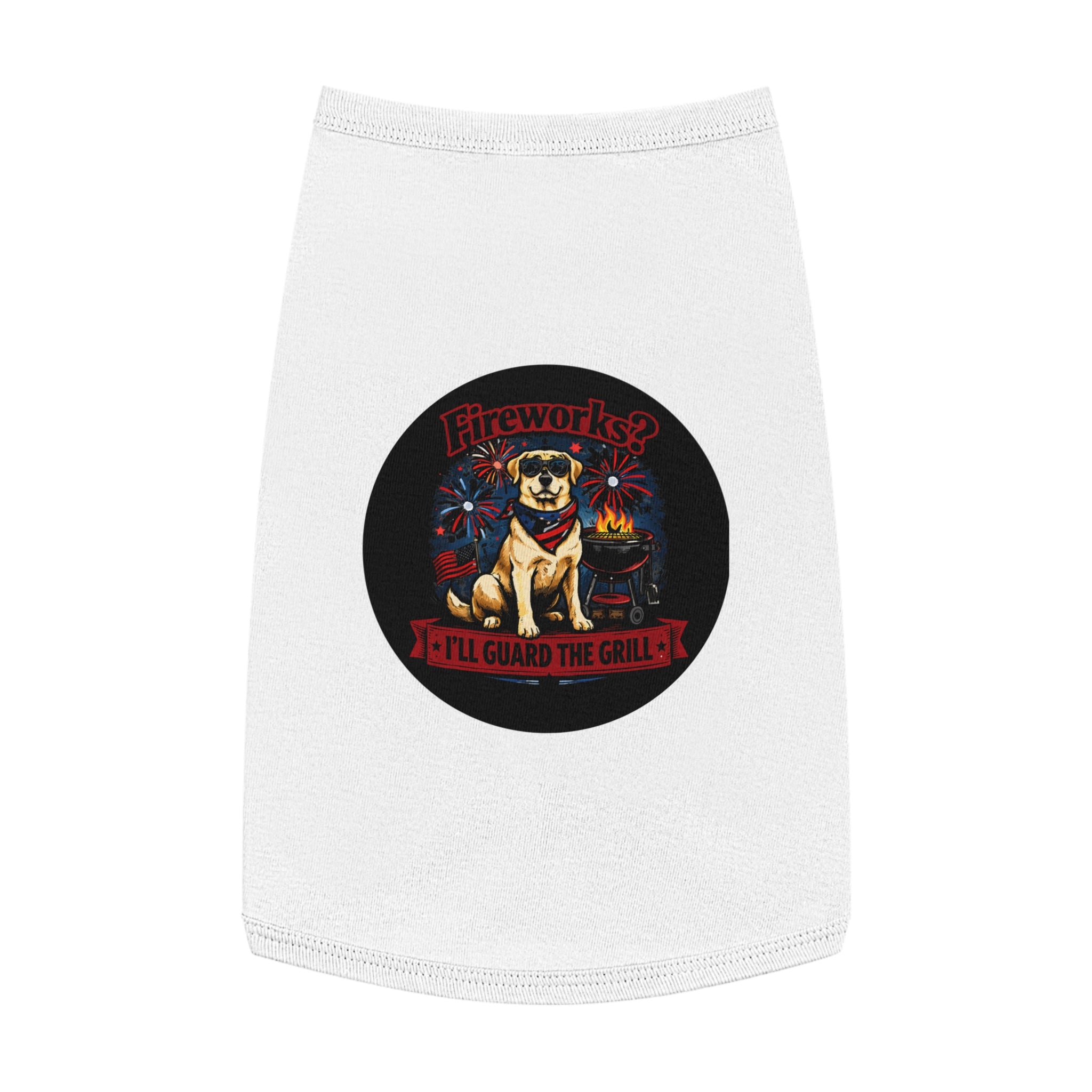 Fourth of July Pet Tank — "Fireworks? I'll Guard The Grill" Dog Shirt