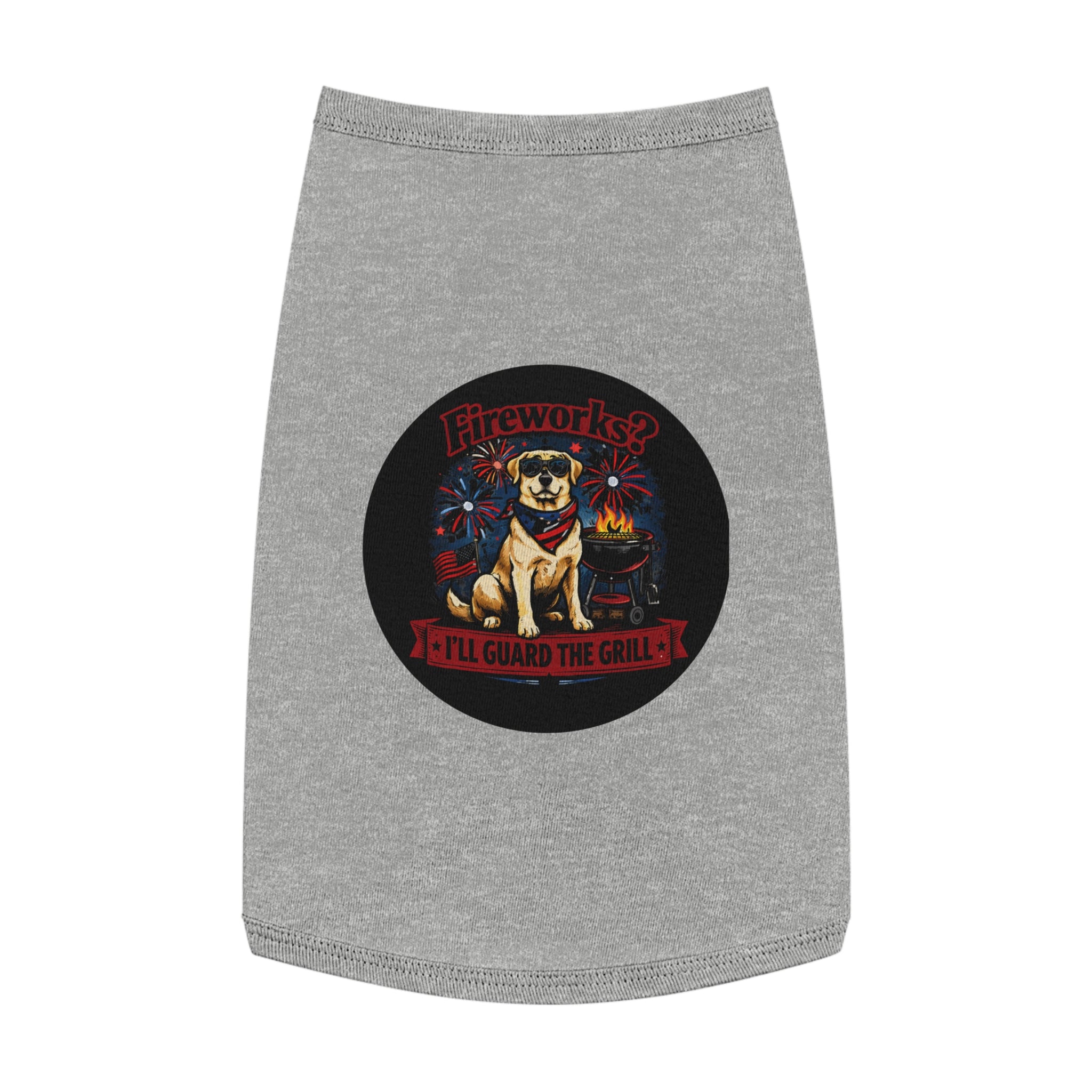 Fourth of July Pet Tank — "Fireworks? I'll Guard The Grill" Dog Shirt