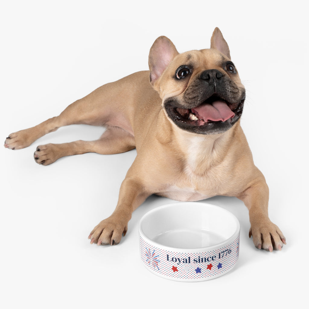 Pet Bowl — "Loyal Since 1776" Patriotic Dog & Cat Bowl (Red, White & Blue Fireworks)